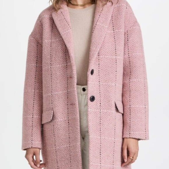 RAG&BONE Size S Estelle Cocoon Wool Blend Check Coat PINK MULTI - Picture 4 of 13